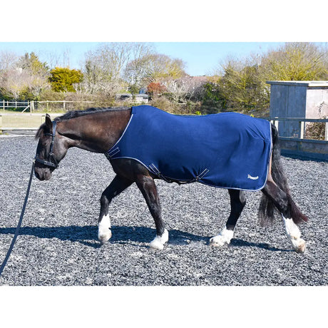 Navy blue rhinegold fleece horsewalker with white trim and adjustable straps handy horse rug for horse walker rugs