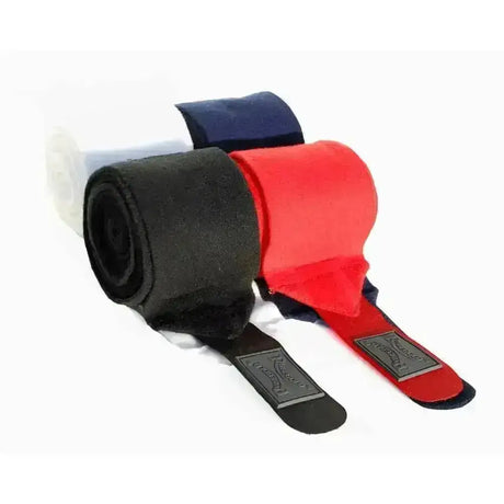 Rolls of black red and navy rhinegold fleece stable non-stretch soft fleece travel bandages with soft fabric material