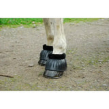 Black horse hoof boots with rhinegold fleece trim and plush lining made from natural rubber content