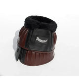 Brown and black rhinegold fleece trim flexi over reach boot with plush lining and natural rubber content