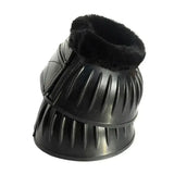 Black horse hoof boot with plush fleece trim flexi lining made of natural rubber content by rhinegold