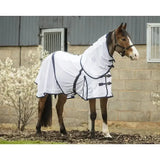 White horse fly veil with black trim and adjustable straps from rhinegold fly rugs fully breathable mesh neck fly rug