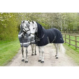 Black rhinegold elite fleece rugs with white trim and reflective stripes full neck combo fleece rug for horses