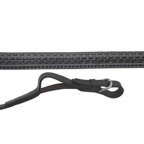 Rhinegold German Leather Rubber Covered Flexi Reins Black Rhinegold Reins Barnstaple Equestrian Supplies
