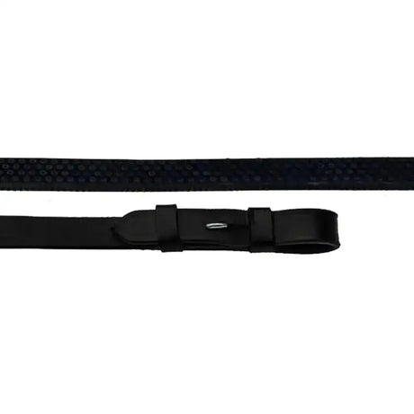 Black leather Rhinegold German leather rubber covered reins with textured pattern and silver buckle for riding