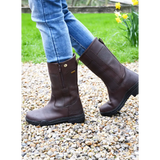 Brown leather Rhinegold Hampton Country Boots with side zippers worn with blue jeans