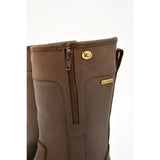 Brown leather rhinegold hampton country boot with zipper and gold-tone brand emblem for riding use