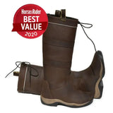 Brown leather harlem leather country boots with black laces tan sole and stitching details by rhinegold