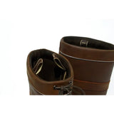 Brown rhinegold harlem leather waterproof boots with sturdy rounded toe and waxy grained leather stitching details