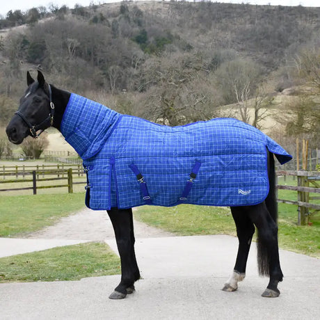 Rhinegold Heavy Weight Stable Rug 300gm Dakota Full Neck Quilted Navy / White Check 4'6" Stable Rugs