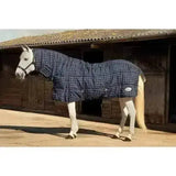Navy blue and white plaid rhinegold heavy weight stable rug 300gm dakota full neck quilted with reinforced stitching