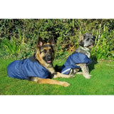 Blue rhinegold highland waterproof dog coat with black collar white stripe made from 600denier waterproof ripstop