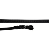 Black textured leather flexible grip Rhinegold italian leather rubber reins with silver buckle and smooth strap detail