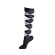 Black and white argyle rhinegold junior cool dry cushioned riding socks with ribbed cuff and fully cushioned sole