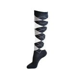 Black and white argyle rhinegold junior cool dry cushioned riding socks with ribbed cuff and fully cushioned sole