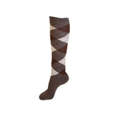 Brown argyle knee-high sock with cream and dark brown diamonds from rhinegold junior cool dry cushioned riding socks with fully cushioned sole