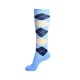 Light blue argyle knee-high rhinegold junior cool dry cushioned riding socks with fully cushioned sole