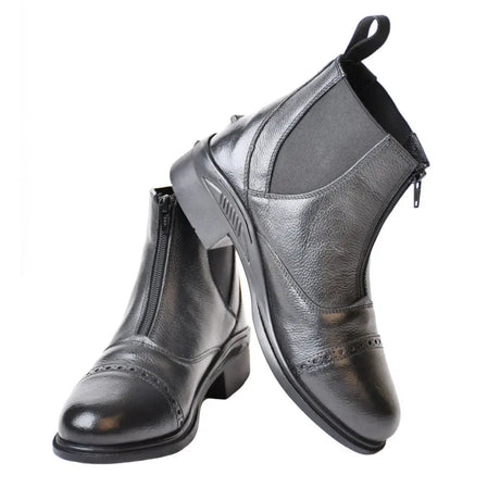 Black grained leather rhinegold kentucky zip paddock boots with glossy finish and elastic zip side panels