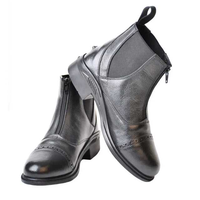 Black grained leather rhinegold kentucky zip paddock boots with glossy finish and elastic zip side panels
