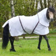 White horse fly veil with black trim made from rhinegold kenya mesh for breathable satin feel soft mesh protection