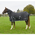 Black rhinegold konig 200g waterproof turnout rug with gray reflective trim and adjustable straps medium weight