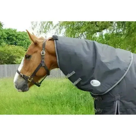 Dark gray konig neck cover horse hood with reflective trim and adjustable straps from rhinegold konig neck covers