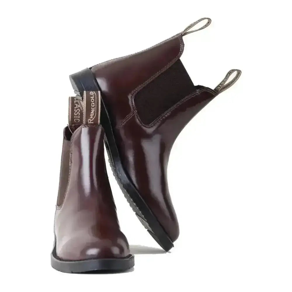 Richnegold leather jodhpur classic boots in rich burgundy leather with black soles and pull tabs for adults