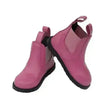 Rhinegold little ones pink jodhpur boots in pink leather with black soles and style traditional elasticated pull tabs