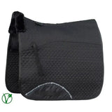 Black rhinegold luxe fur dressage saddle cloth with quilted texture and plush fleece lining for dressage saddles
