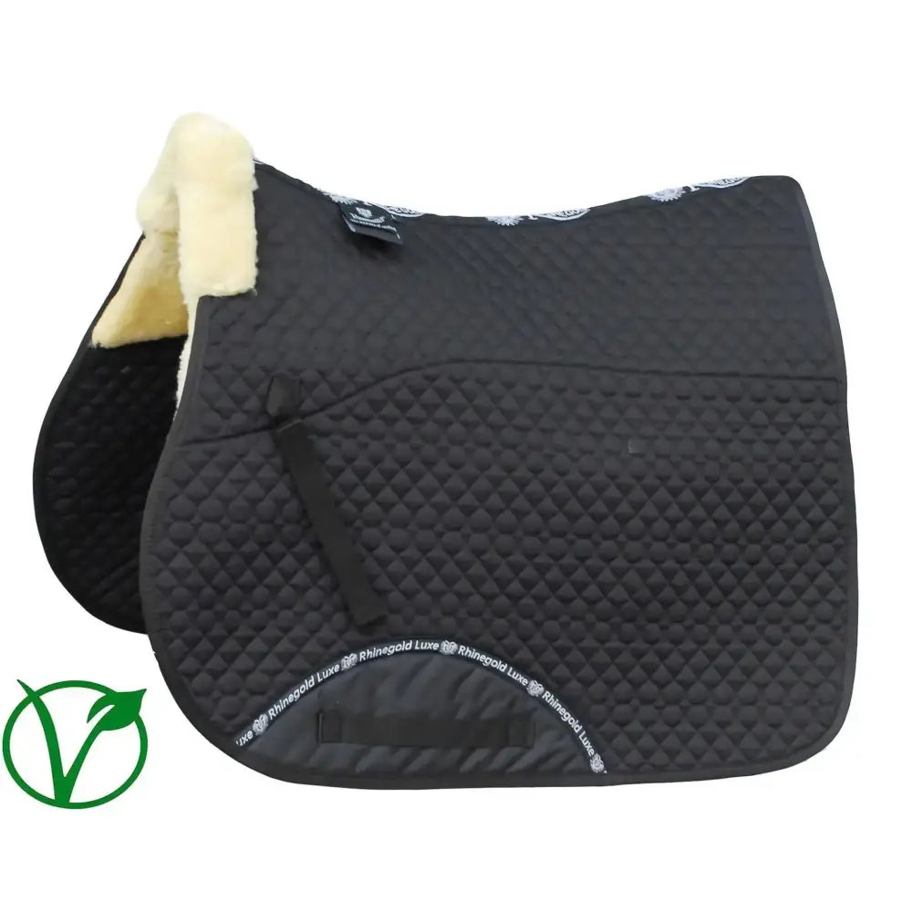 Rhinegold Luxe Fur Lined Saddle Cloth Black / Natural Pony Saddle Pads & Numnahs Barnstaple Equestrian Supplies