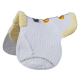 White quilted saddle pad with yellow fleece trim and orange girth loops rhinegold luxe fur vented numnah general purpose fit