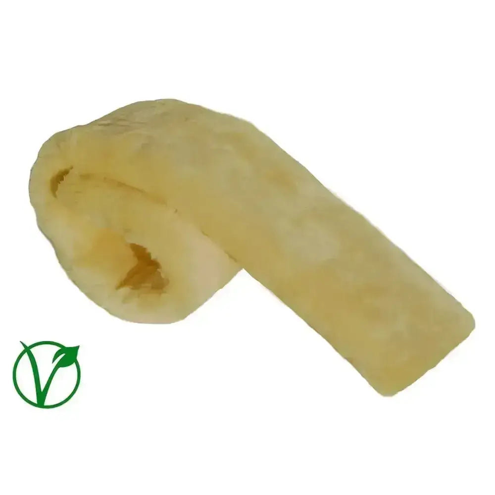 A pale yellow plush fleece roll of rhinegold luxe girth sleeve with soft textured fur pile girth material
