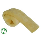 A pale yellow plush fleece roll of rhinegold luxe girth sleeve with soft textured fur pile girth material