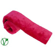 A plush pink rhinegold luxe girth sleeve with soft fur pile texture rolled up for comfortable use