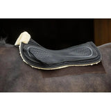 Black rhinegold luxe lined silicone top saddle pad with cream fleece trim and textured memory foam surface