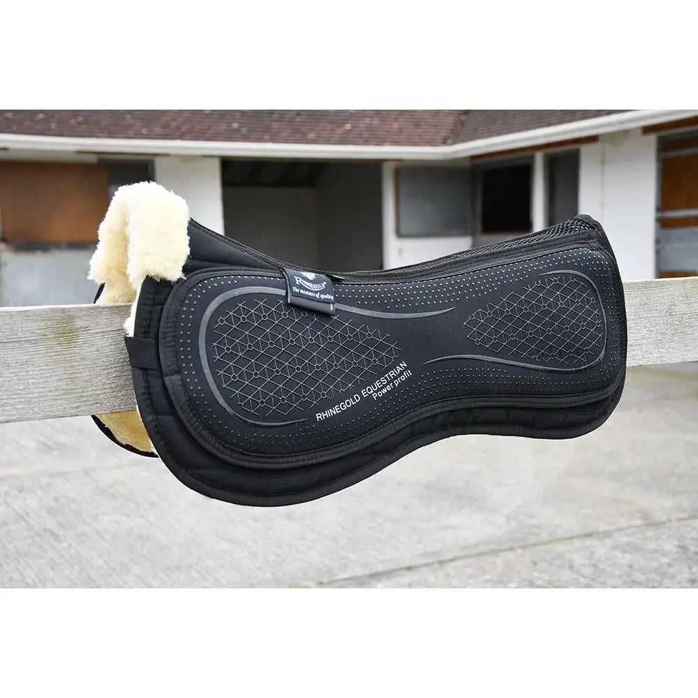 Black rhinegold luxe lined silicone saddle pad with textured grid surface and plush cream fleece memory foam saddle pad