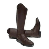 Brown leather extra short riding boots with sleek classic design and sturdy construction by rhinegold luxus extra