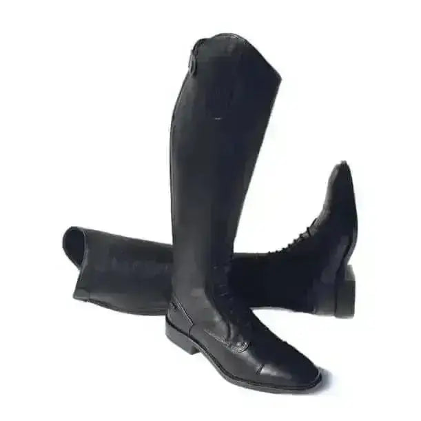 Black leather rhinegold luxus junior long riding boots with sleek polished finish and classic design