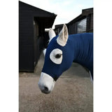 Blue rhinegold lycra hood with white eye patches ear openings and robust neck zip for secure fit
