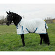 White quilted rhinegold maui check summer sheet rug with blue trim and adjustable straps featuring subtle grid pattern