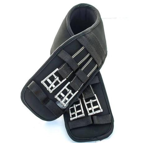 Black rhinegold memory foam dressage girth with silver buckles and adjustable straps for comfort and fit