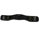 Black horse saddle pad with silver metal buckles and central d-ring for rhinegold memory foam dressage girth