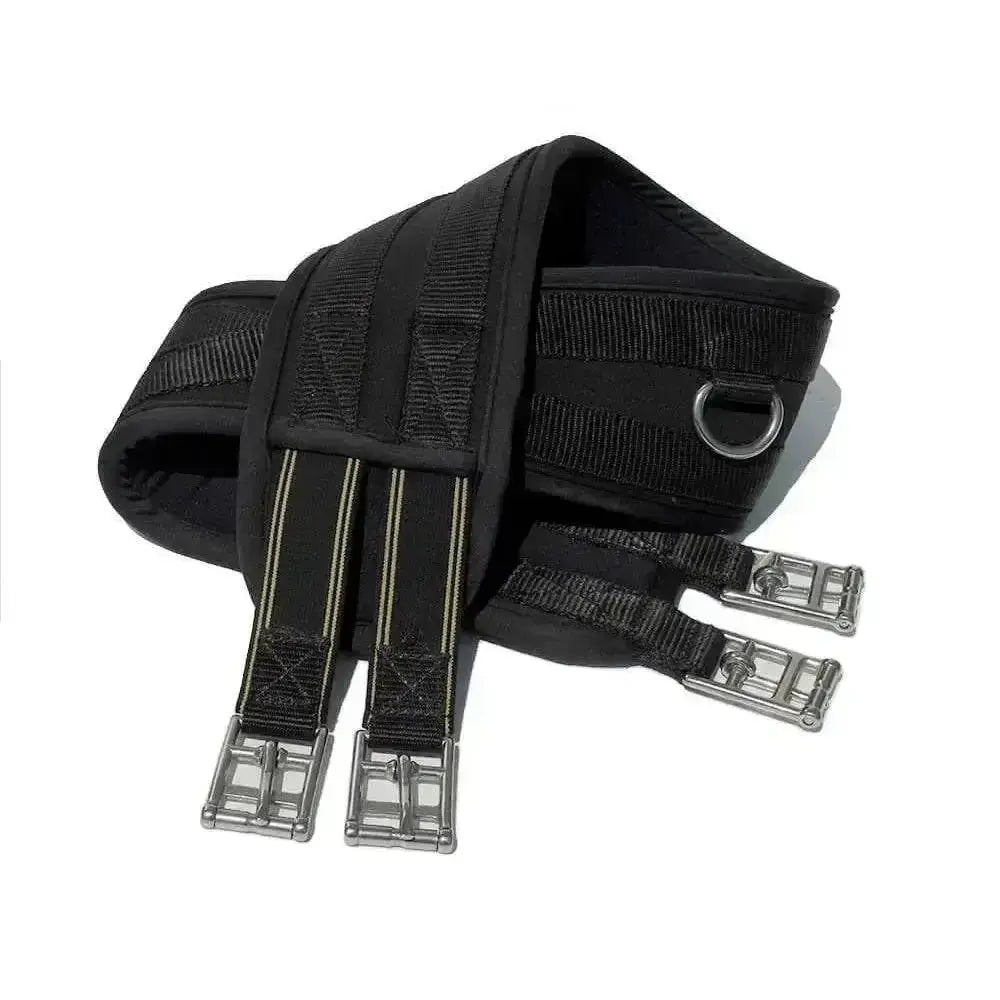 Black Rhinegold memory foam girth with reinforced stitching silver metal buckles memory foam moulds for comfort