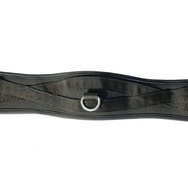 Black rhinegold memory foam girth with silver metal d-ring and reinforced fabric straps for comfort and durability