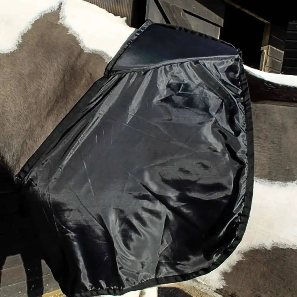 Black satin rhinegold memory foam vest with reinforced stitching and elastic edges to alleviate shoulder rubbing