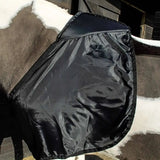 Black satin rhinegold memory foam vest with reinforced stitching and elastic edges to alleviate shoulder rubbing