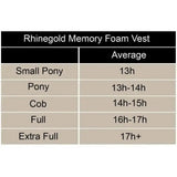 Rhinegold memory foam vest in gray showing sleep duration times for sizes designed to alleviate shoulder rubbing