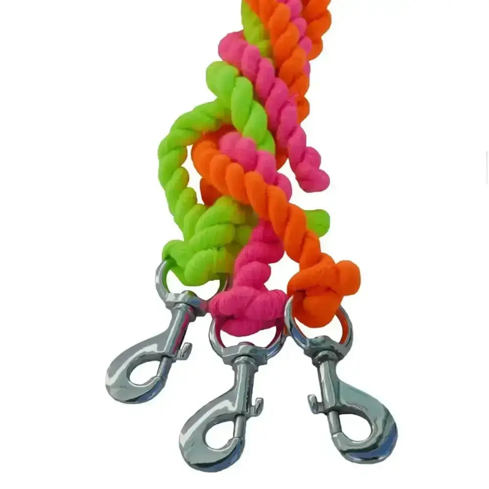 Rhinegold neon lead rope with brightly colored braided nylon in neon green pink and orange with silver metal clasps