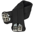 Black rhinegold neoprene dressage girth with silver buckles and gray striped elasticated ends for secure fit