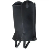 Black leather rhinegold neoprene gaiters with zipper closure and adjustable straps featuring elasticated stretch panel